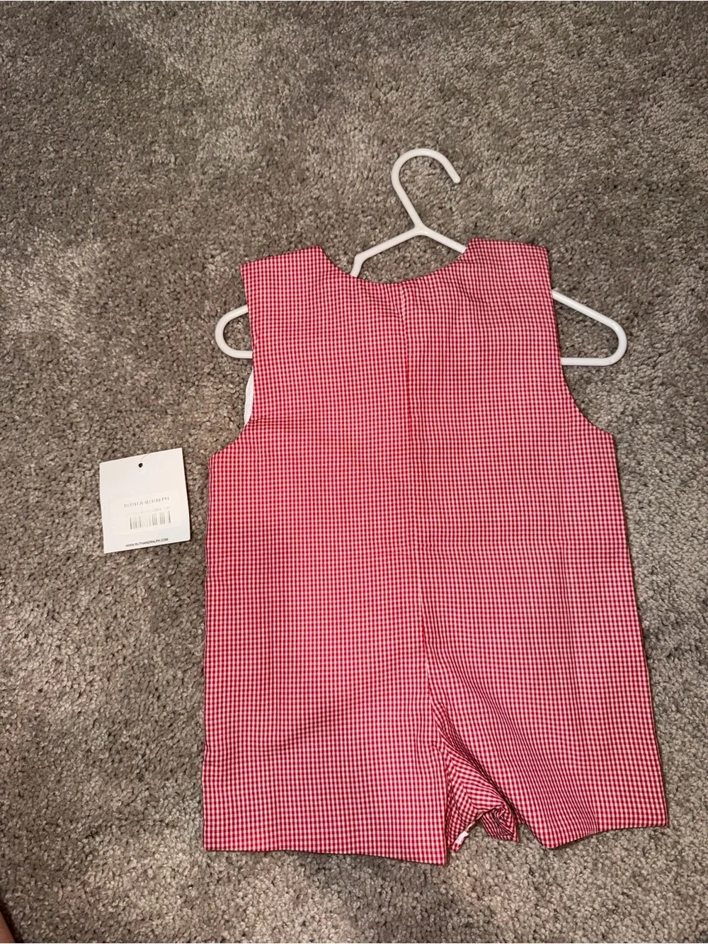 Red Gingham Smocked Space Romper by RuthRalph